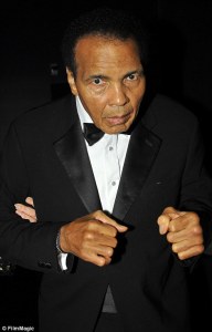 The blank staring facial expression of PD in Muhammad Ali